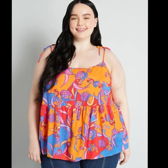 Modcloth Sleeveless Watercolor Floral Boho Peplum Tank Top XL - Picture 1 of 7